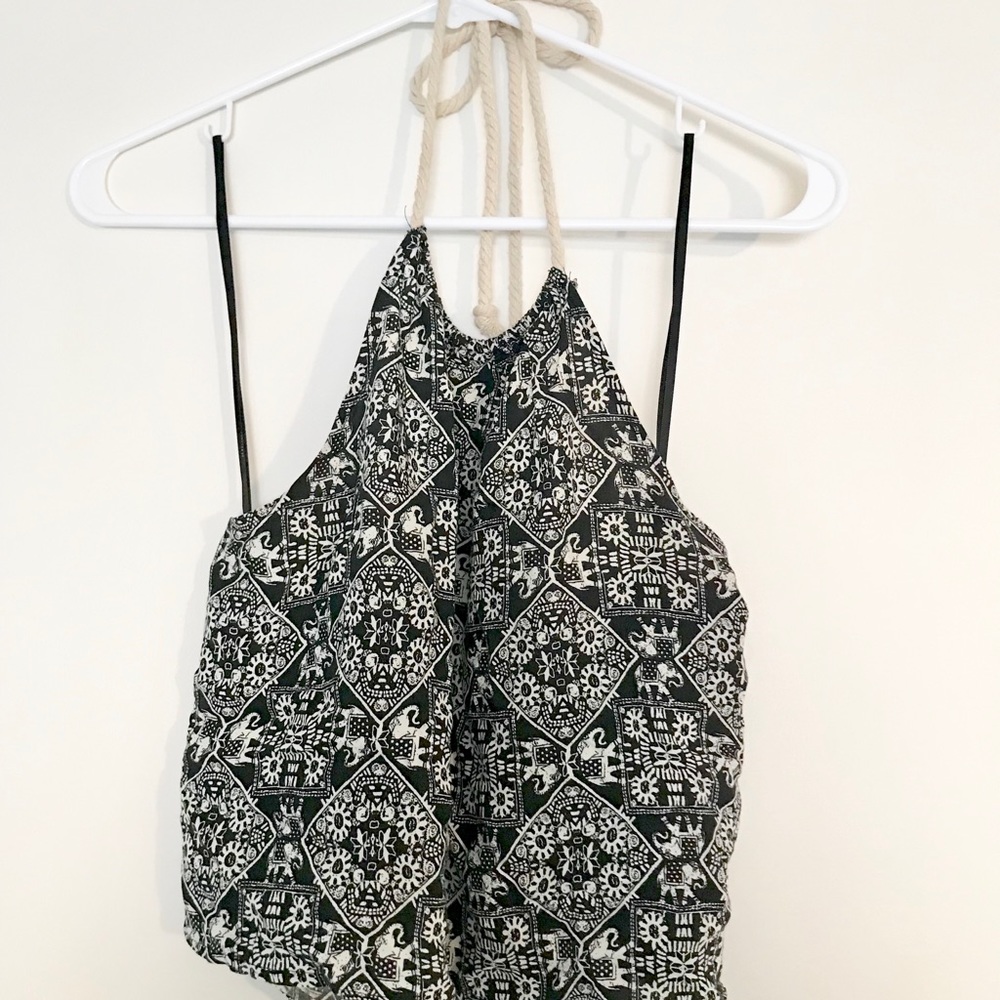 Black and White Elephant Tie up Halter Top